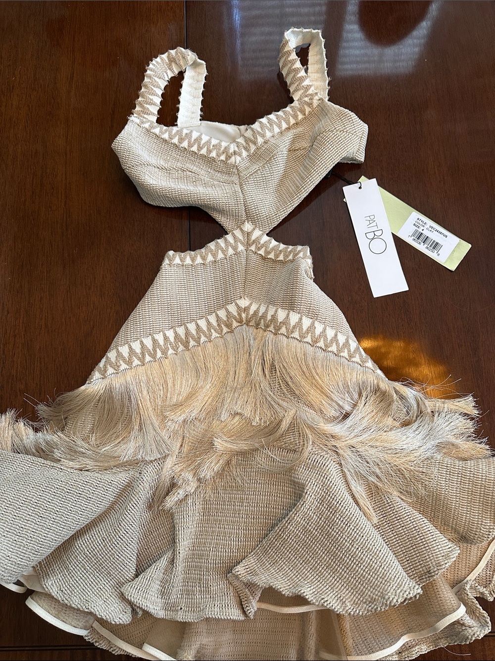 PatBO Cream Fringe Cutout  Dress